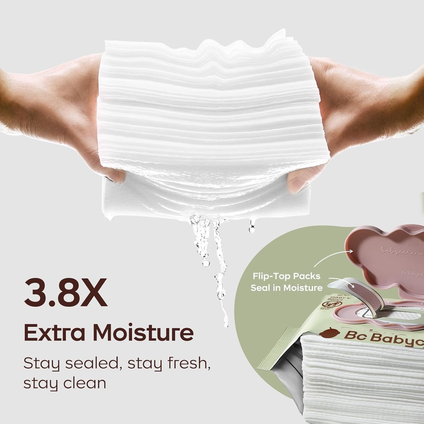 Bc Babycare Cloud Moist Wet Baby Wipes, Thick & XL, 99% Water, Ultra-Hydrating, Unscented, Hypoallergenic for Sensitive Skin, Biodegradable, 6 Flip-Top, 480 Count