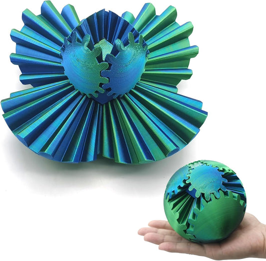 3D Printed Gear Ball Spin Ball, 4inch Large Gear Ball Fidget Toy, Gear Sphere Cube Puzzle, Gearball Fidget Desk Toy, Gearsphere Steampunk Whirling Wonder Fidget Stress Ball (Blue Green)