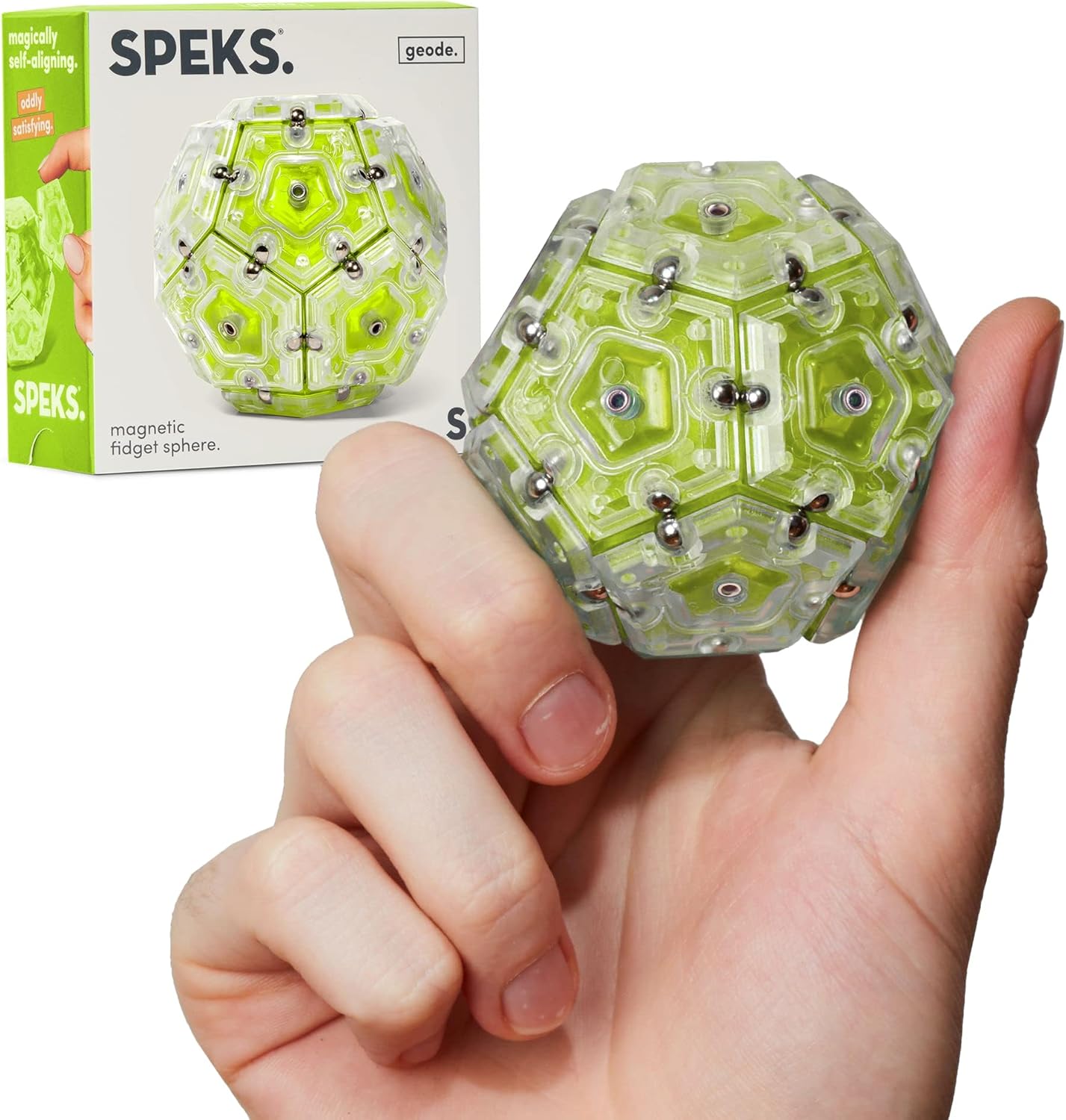 Speks Geode Sphere Magnetic Fidget Toy for Adults | Quiet Adult Sensory Toy for Stress Relief & Anxiety, Office Desk Toy & Top Gadget Gift Idea | Peridot, 12-Piece Set