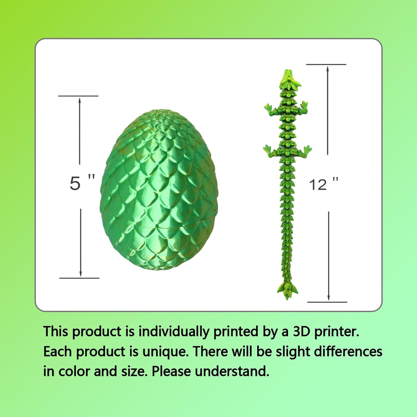 Dragon Egg ,Dragon Egg Fidget Surprise Toy with 3D Printed Dragon, Dragon Eggs with Dragon Inside Fidget Toy, 12" Dragon and Dragon Egg Toy Gifts for Autism and ADHD. (Laser Yellow Green)