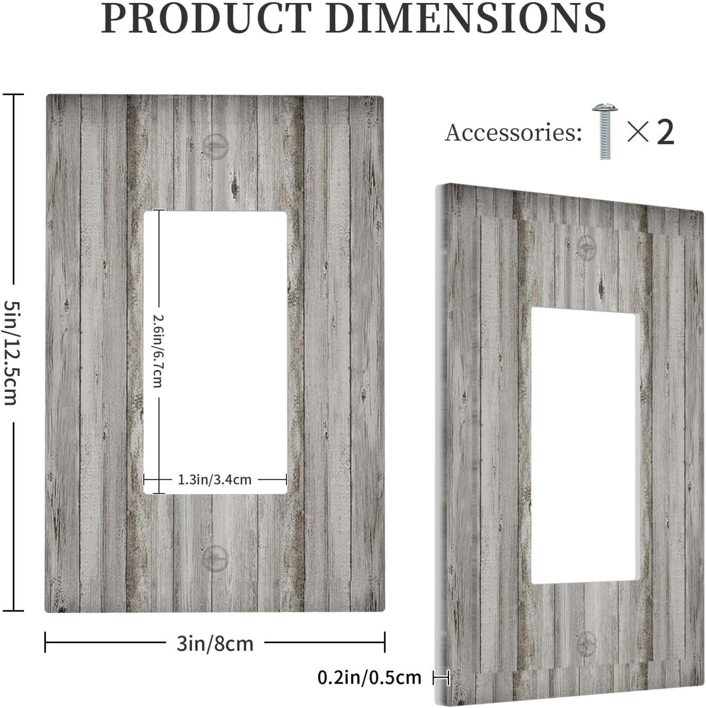 Decorative Outlet Covers Farmhouse Rustic Grey Barn Door Wood 1 Gang Single Rocker Light Switch Cover Plate Wall Plates GFCI Faceplate for Bedroom Cabin Decor