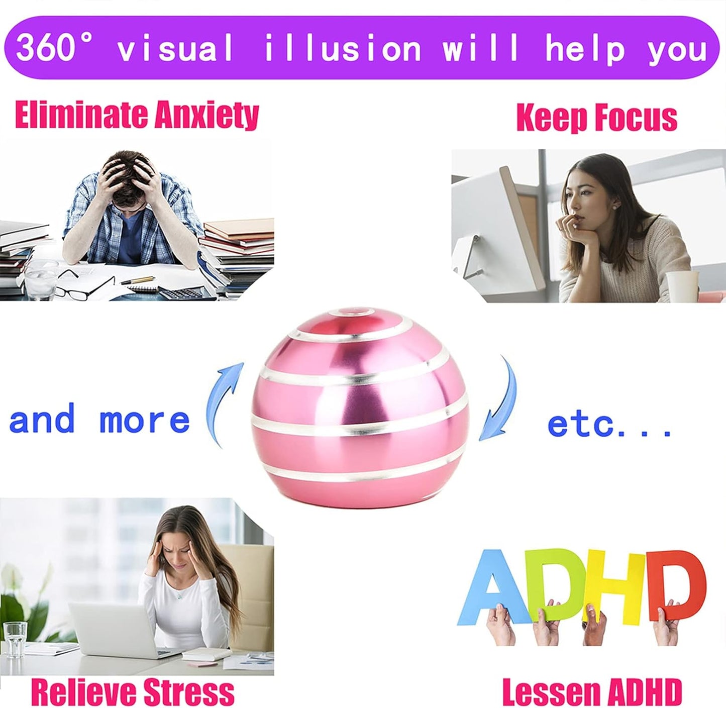 Desk-Fidget-Kinetic-Toys Cool-Gadgets: Cool-Stuff Thing Game Toy for Adult Teen Children Kid, Optical-Illusion Stress Relief Gifts for Man Women Home Office School Christmas Spinning Up 180 Seconds