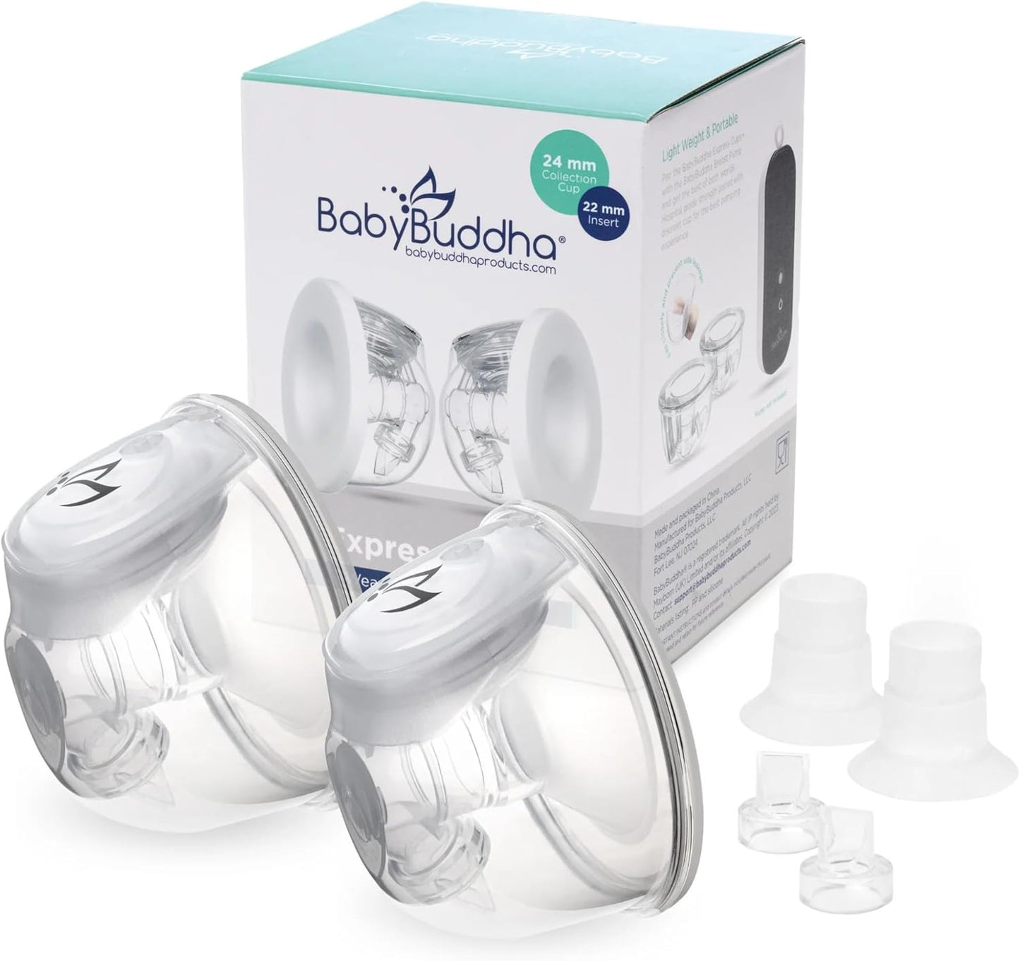 BabyBuddha Hands Free Milk Collection Cups for Breast Pump, 8 Fl Oz Each, Wearable Breastmilk Containers, Compatible with BabyBuddha Pump, Spill Resistant Design, Small Flange 22 to 24mm, 2 Pack
