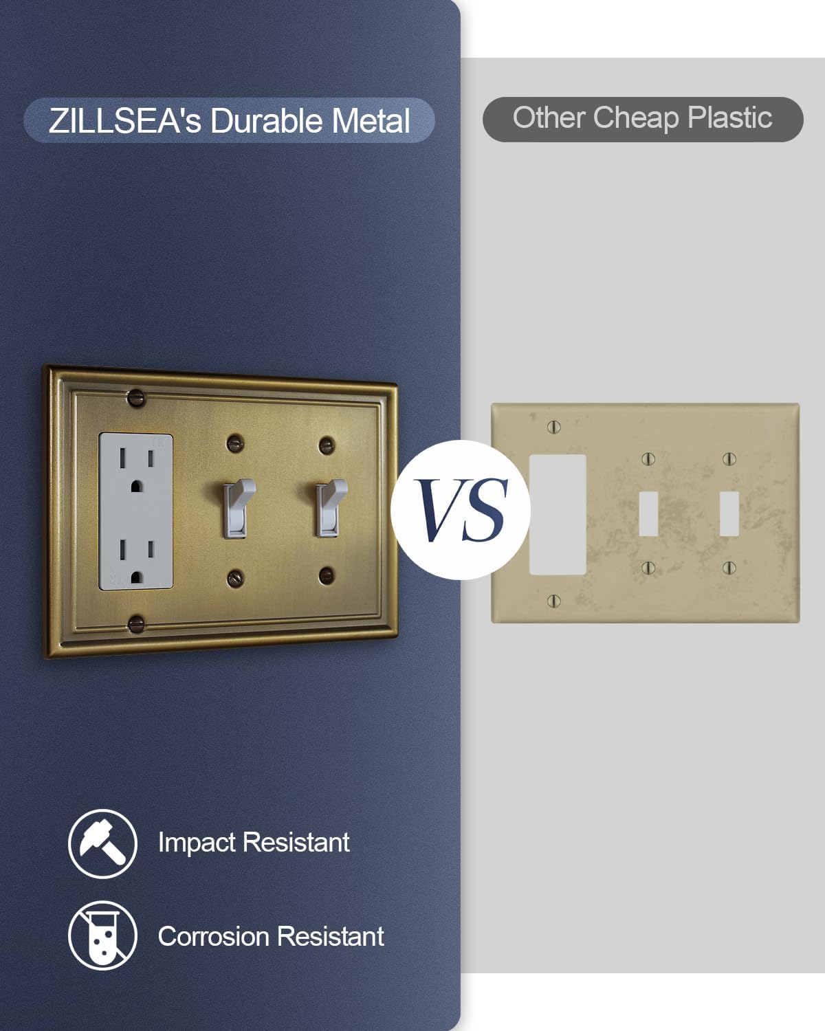 Antique Brass Combination 2 Toggle and 1 Decorator Wall Plates, 1-Pack Metal Switch Plates and Outlet Covers, 3-Gang, 6.77''*4.88'', Midsize