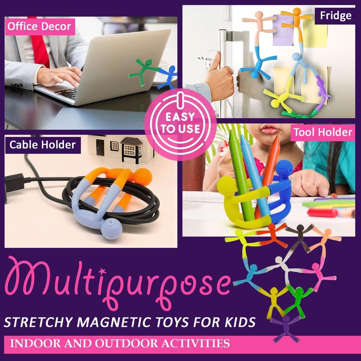 MAGMEN Enhanced Grip Magnetic Fidget Figures for Kids 3-8 & Toddlers | 10-Piece Solid Colors Multipurpose Magnets Set for Travel, Road Trip, Office & Stocking Stuffer Gifts.