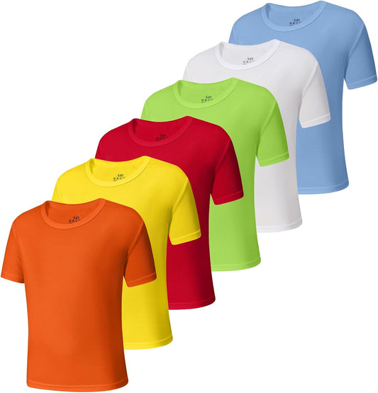 6-Pack Boys Athletic T-Shirts Quick Dry Short-Sleeve Tops Youth Moisture Wicking Running Sports T-Shirts（4-18 Years）