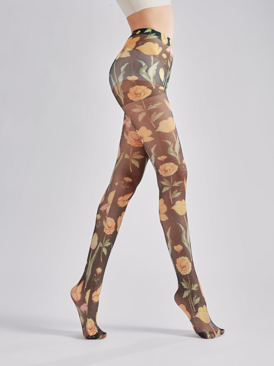 Sahabowi Women's Sheer Fashion Digital Print Fashions Stockings Metallic Silver Tights 1