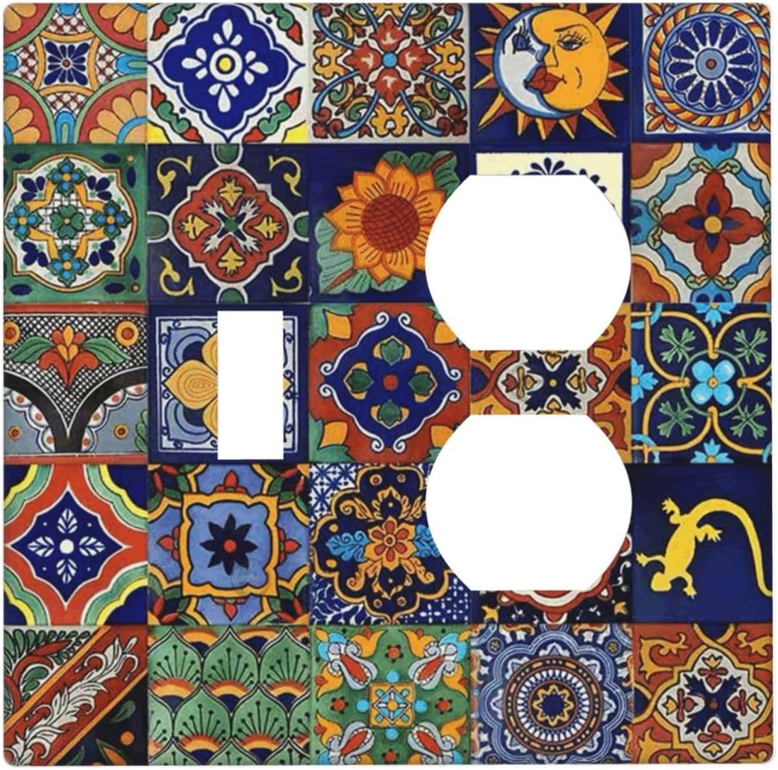 Talavera Mexican Tiles Traditional Color Decoration Print Wallplates 1 Toggle 1 Duplex Switch Plate Electrical GFCI Faceplate Decorative Light Switch Covers for Kitchen Bathroom Decor