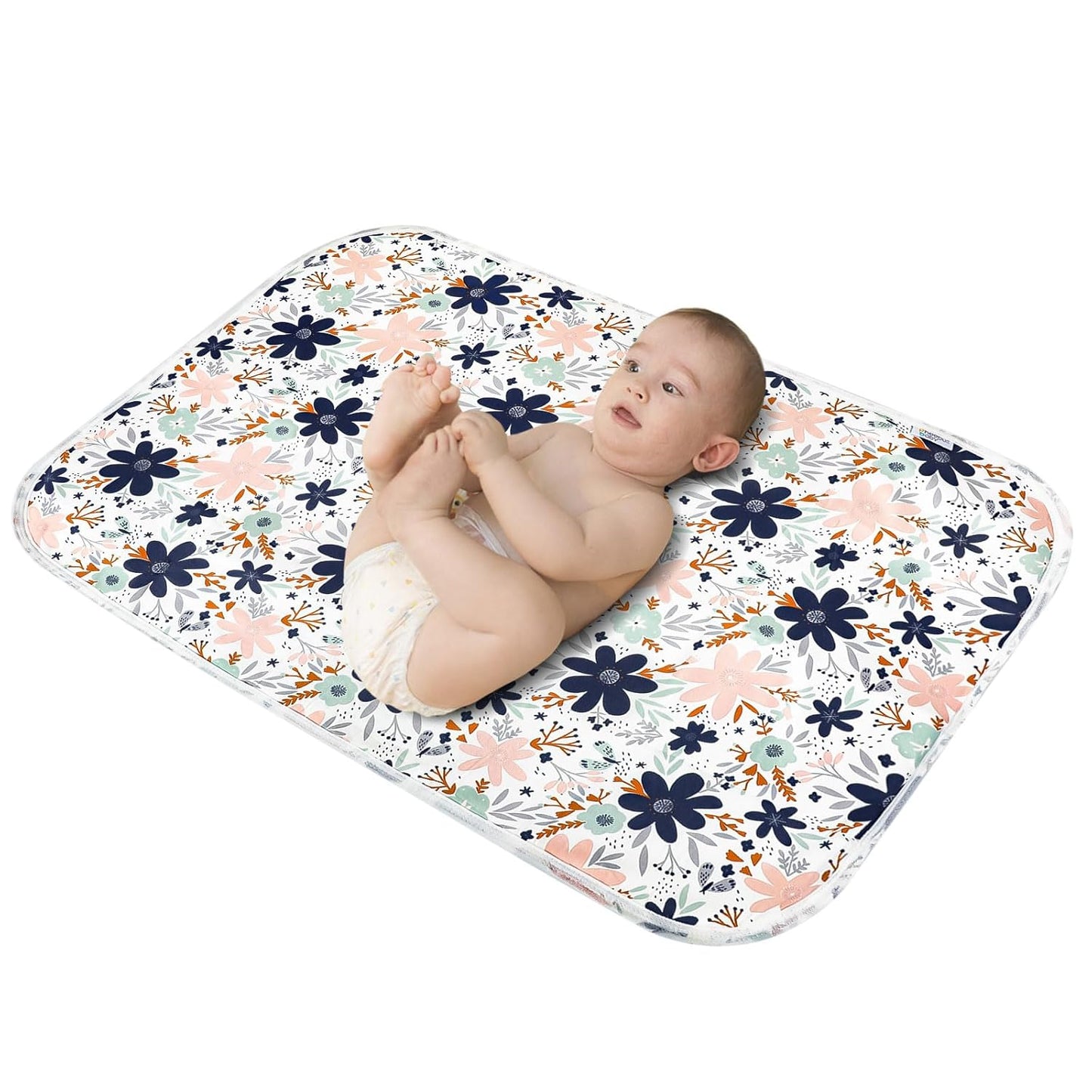 Baby Diaper Changing Pad, 21 5/8" x 31.5" Waterproof Changing Pad Liners - Reusable Soft and Absorbent Portable Changing Mat(Floral1PCS)
