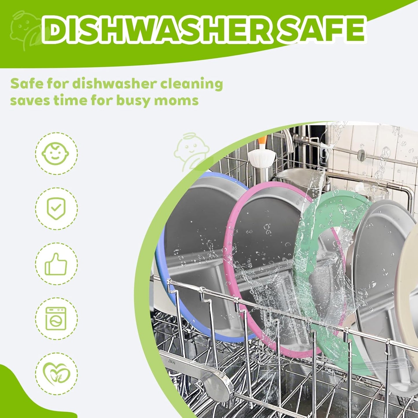 3-Pack Stainless Steel Baby Plates with Suction, BPA-Free Stainless Steel Kids Plates, 9” Divided Toddler Plate for Dishwasher Safe, Non-Slip Silicone Base, Detachable Design (Blue, Gray, Green)