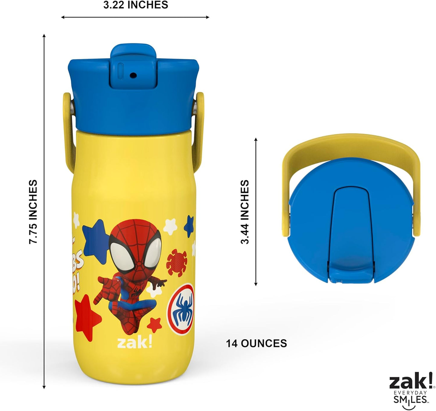 Zak Designs Harmony Marvel Spidey and His Amazing Friends Kid Water Bottle for Travel or At Home, 14oz Recycled Stainless Steel is Leak-Proof When Closed and Vacuum Insulated (Spiderman)