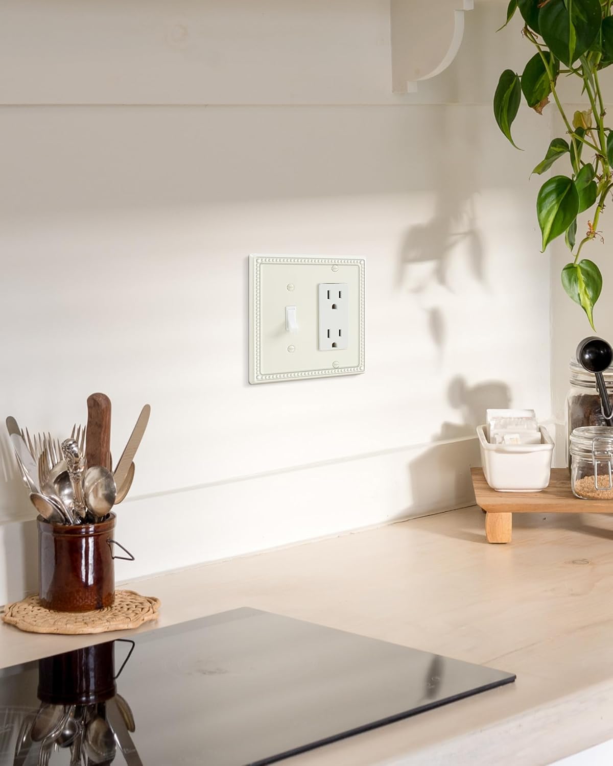 2-Pack Combo Toggle/Decorator Light Switch Cover Plate, Pearls Decorative Electrical Outlet Covers, Metal Wall Switch Plates and Outlet Covers, Light Almond