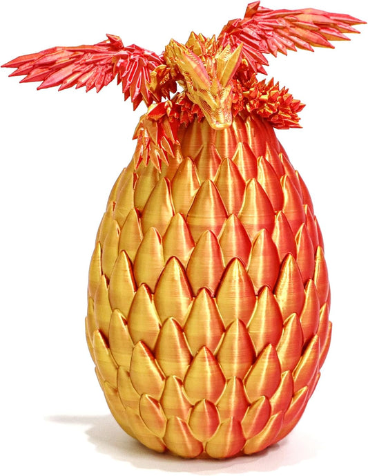 3D Printed Flying Dragon in Egg - Red Mix Gold - Surprise Egg with Flexible Winged Dragon Inside, Mystery Beautiful Fidget Toy, Birthday Gift, Desk Figure Decor