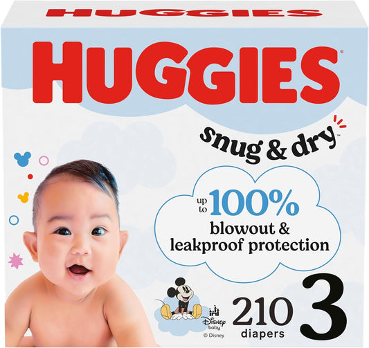 Huggies Size 3 Diapers, Snug & Dry Baby Diapers, Size 3 (16-28 lbs), 210 Count (6 Packs of 35), Packaging May Vary