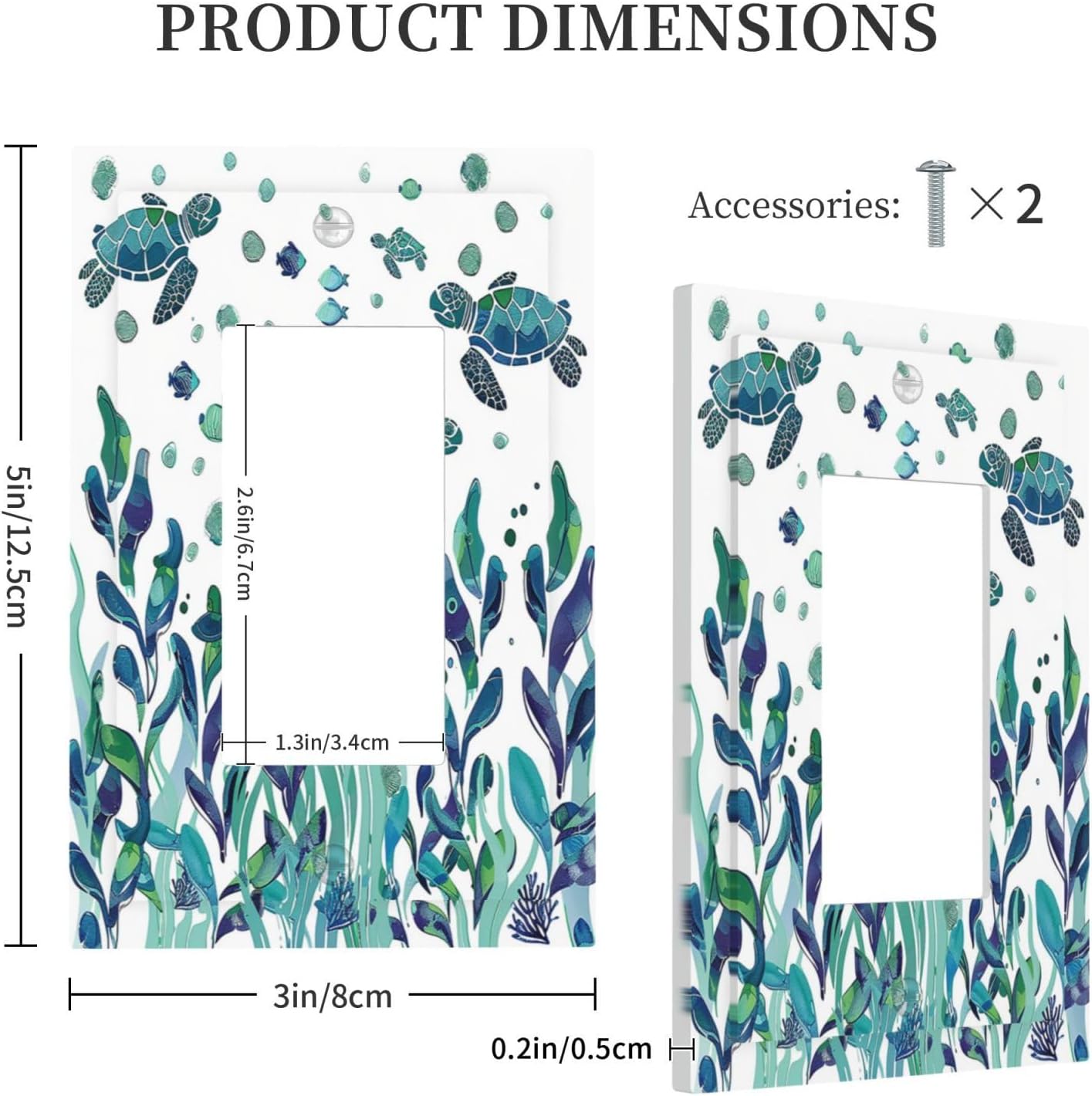 Decorative Outlet Covers Vibrant Turtle Seagrass Watercolor Painting 1 Gang Single Rocker Light Switch Cover Plate Wall Plates GFCI Faceplate for Bathroom living Room Decor