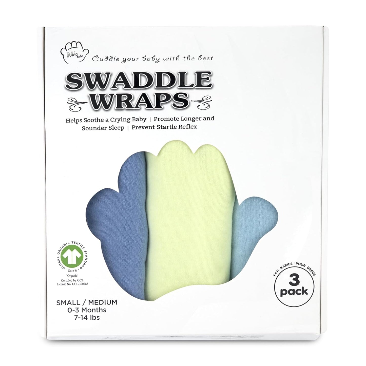 Bublo Baby Swaddles for Newborns – 3-Pack Infant Swaddles 0-3 Months – Adjustable Swaddle Sleep Sack – Soft Organic Cotton Baby Wrap for Safe & Cozy Sleep (Light Blue-Lime)