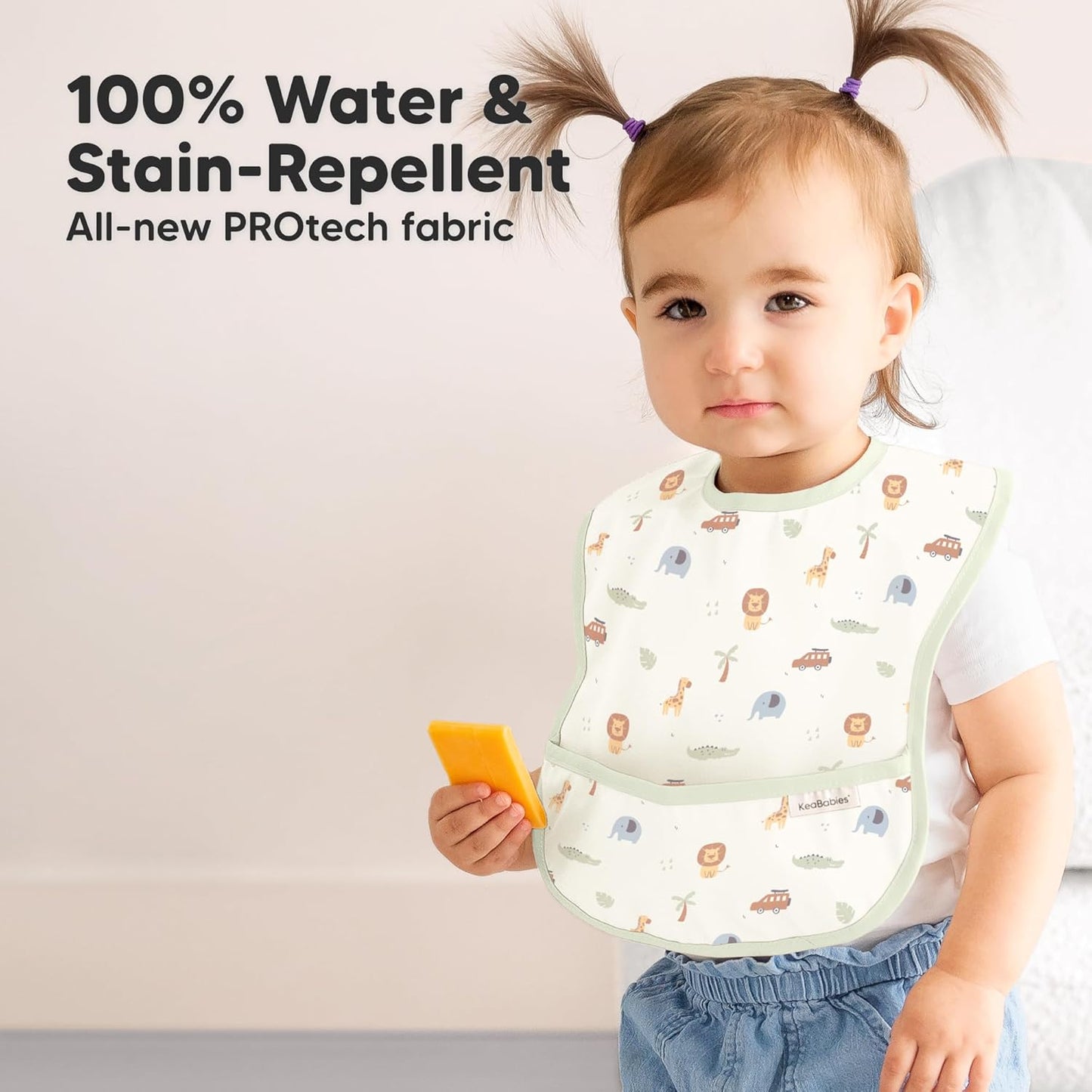 3-Pack Waterproof Baby Bibs for Eating - Lightweight Toddler Feeding Bibs with Large Food Catcher, Mess Proof, Food-Grade Baby Eating Essentials, Easy to Put On & Clean (Wilderness)