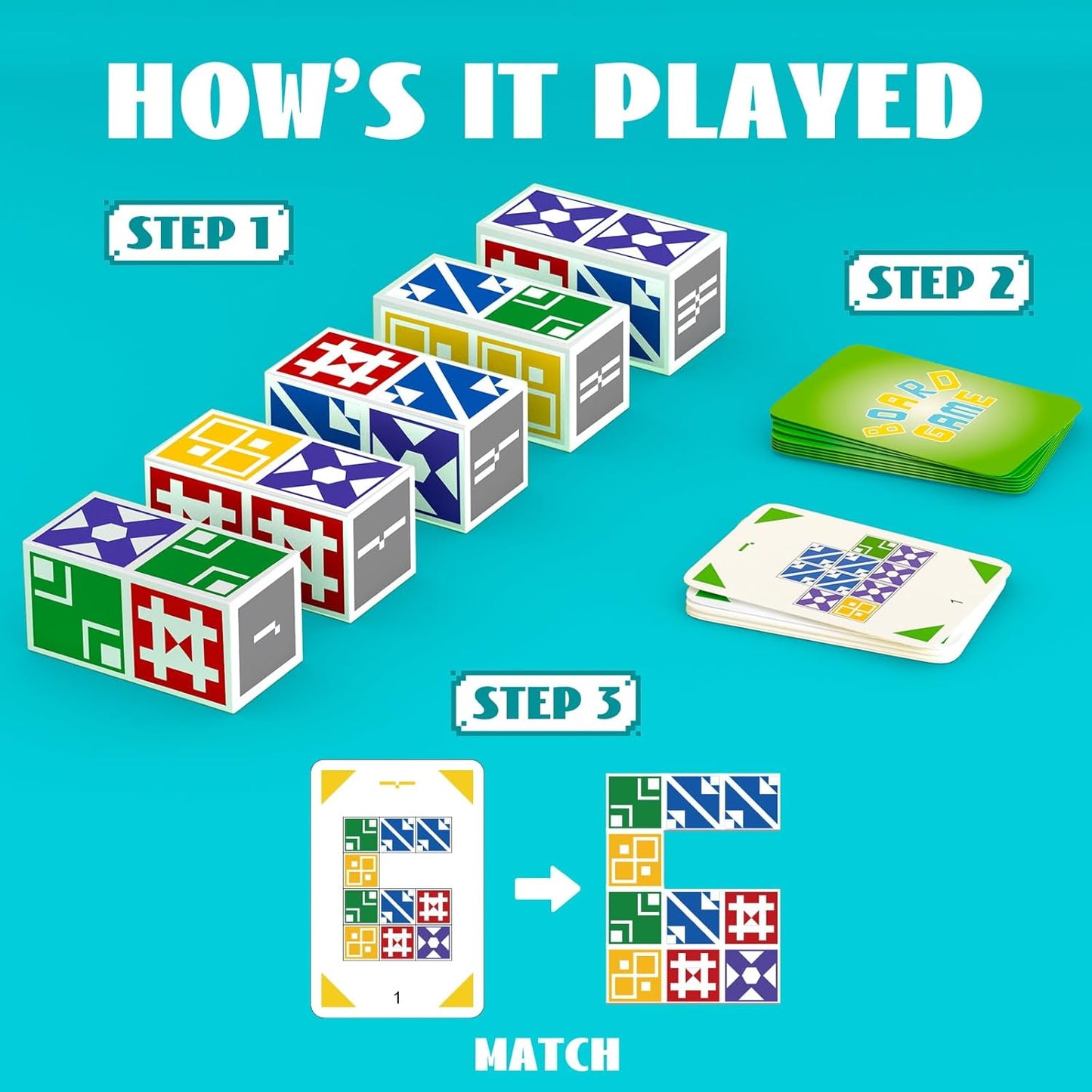Family Matching Game for Kids & Adults, Block Puzzle Board Games for Boys & Girls Ages 4-8 8-12, 2 Player Card Puzzles for Children 3+ Year Olds
