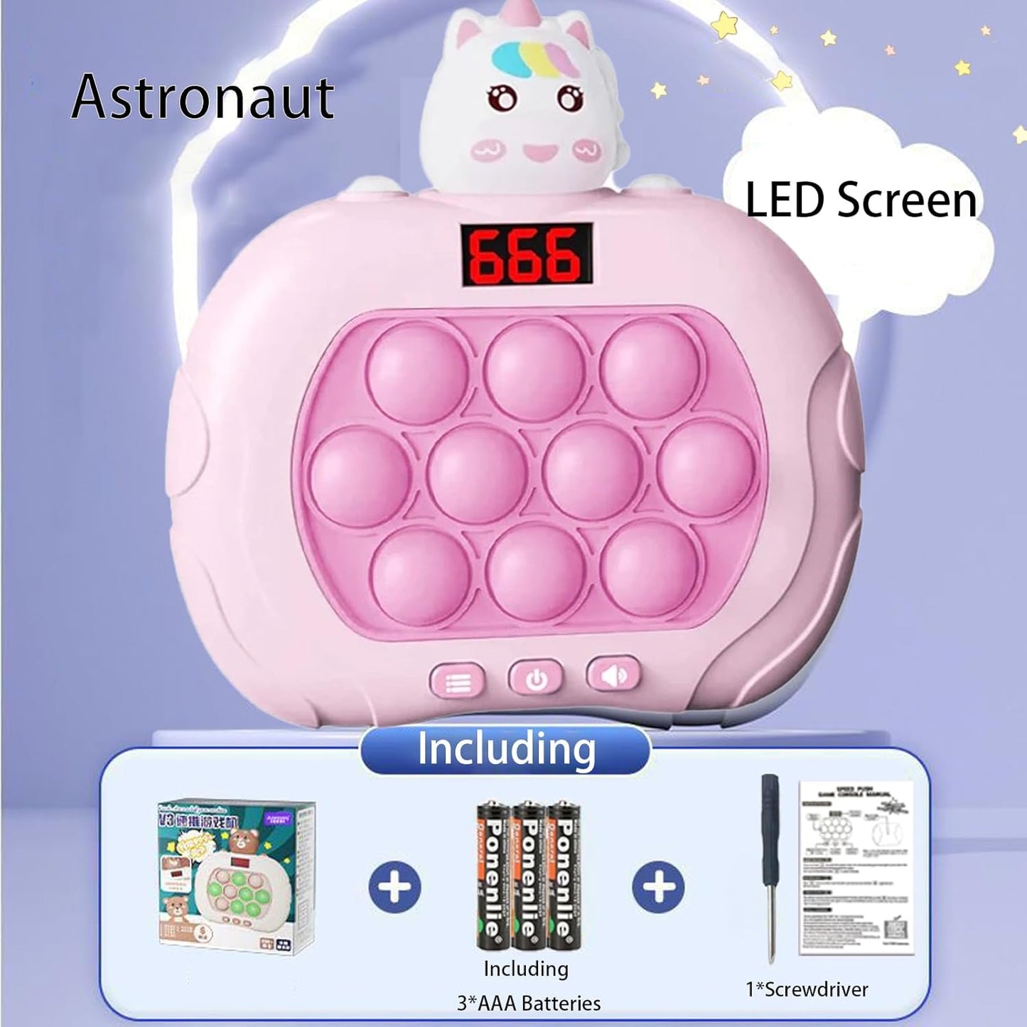 Fast Push Game Pop Fidget Toy for Kids, Quick Push Bubble Game 6 Modes Handheld Puzzle Game Sensory Toy with LED Screen Pop It Game Light Up Fidget Toy Gift for 3 to 12 Year Old Girls Boys