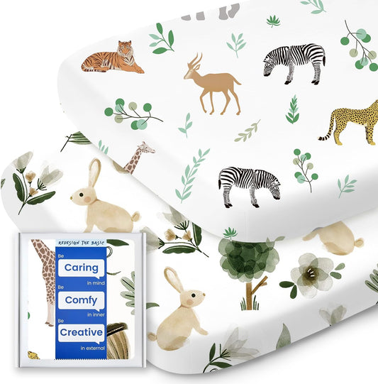 Bassinet Sheets for Baby Boy Girl, TotBasic Buttery Soft Universal Bassinet Fitted Sheet, Compatible with Halo, Mika Micky, Baby Delight, Dream On Me, Maxi COSI and More Bassinet Mattress(Safari)