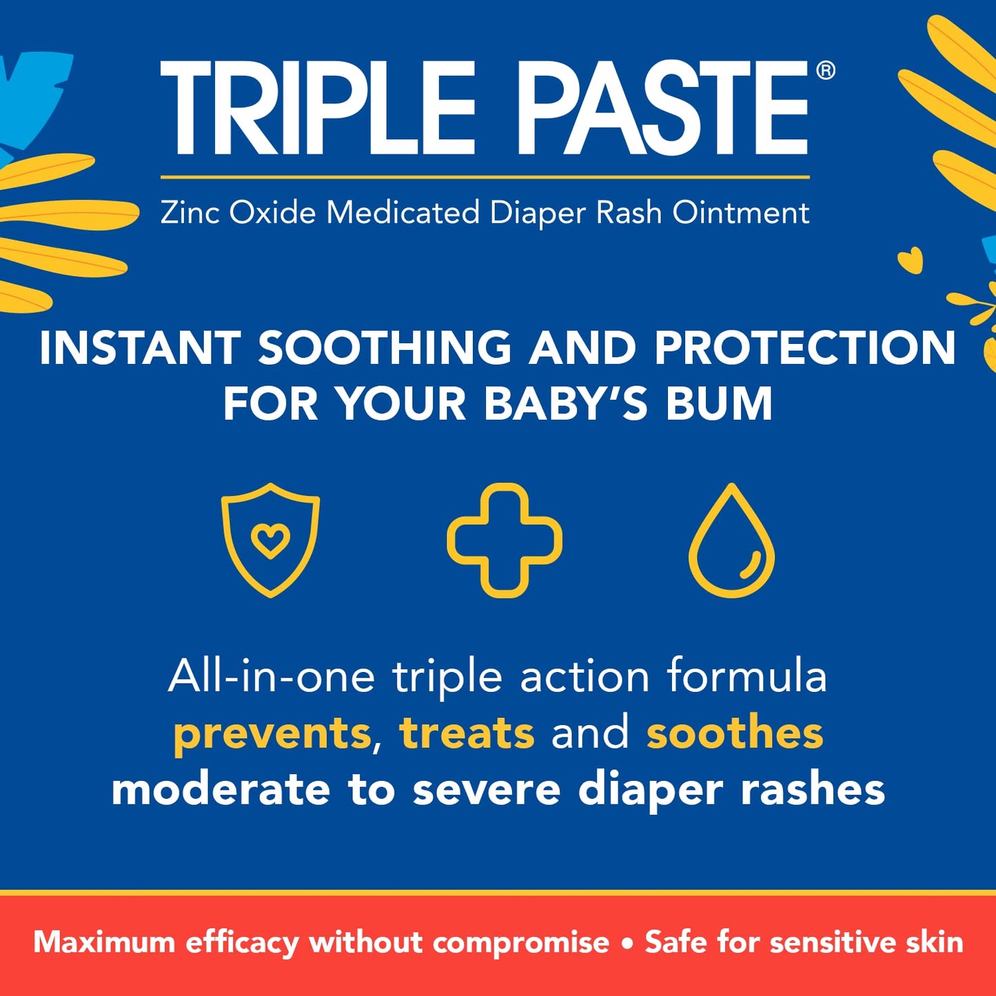 Triple Paste 3X Max Diaper Rash Ointment, Maximum Strength Zinc Oxide Ointment for Severe Diaper Rash, 6 oz Tube