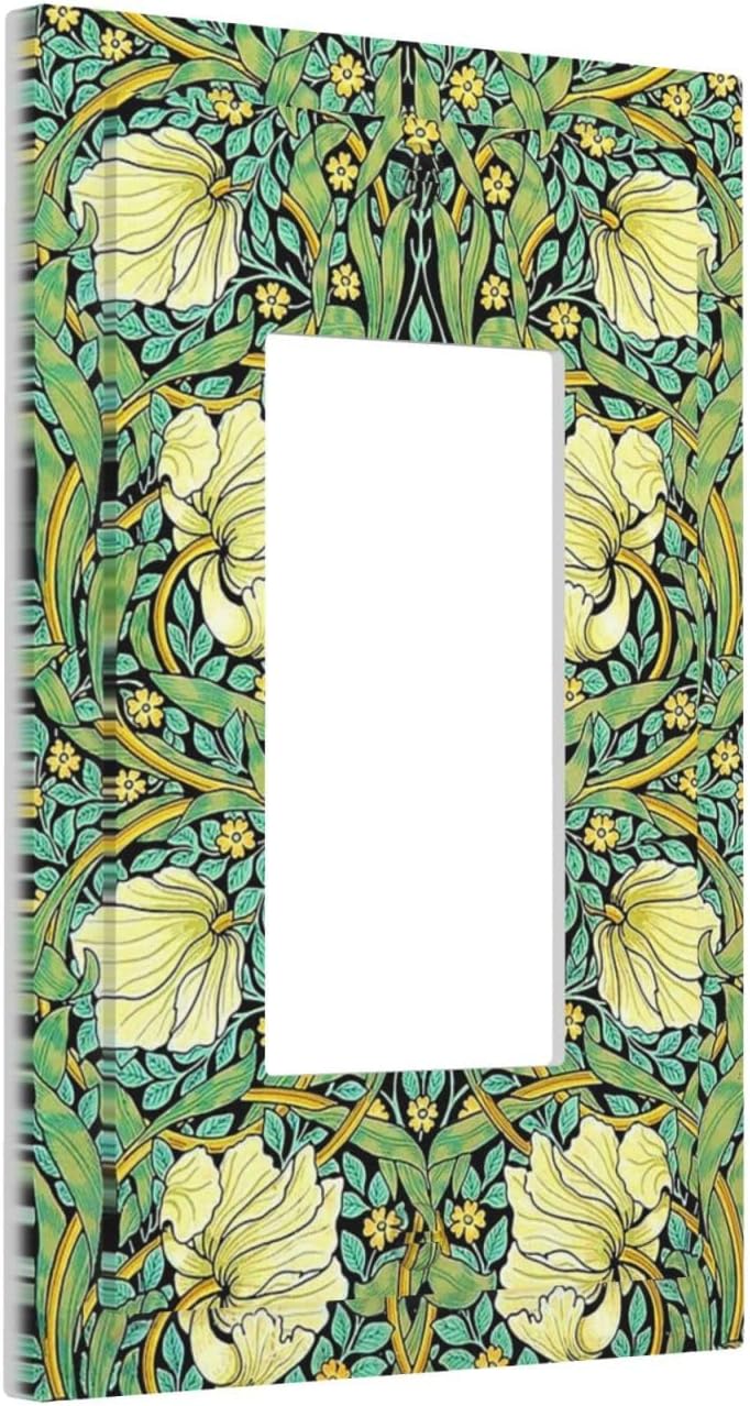 Decorative Outlet Covers William Morris Vintage Floral Yellow Flowers Green Leaf 1 Gang Single Rocker Light Switch Cover Plate Wall Plates GFCI Faceplate for Bedroom living Room Decor