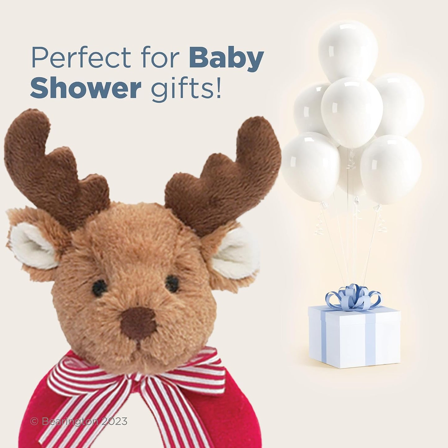 Bearington Baby Lil’ Reindeer Christmas, 5.5 Inch Christmas Reindeer Plush Stuffed Animal, Soft Baby Rattles and Plush Rings