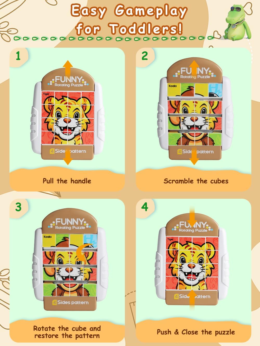 16-Piece Rotating Puzzles for Kids 4-6, Toddlers Puzzles 2-4, Road Trip, Airplane Activities Game, Travel Toys - Brain Teaser, Fine Motor Skills - Birthday Gifts Boys & Girls - Animals