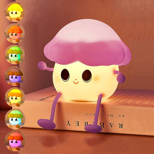 Mushroom Night Light for Kids, Cute Silicone Night Light, 7 Adjustable Color Breathing Mushroom Lamp, Rechargeable USB LED Touch Light for Children's Room Decor, Christmas Birthday Gift (Purple)