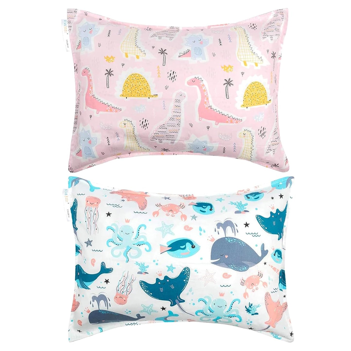 ALVABABY Toddler Pillowcases 2 Pack Organic Cotton Kids Pillow Cover Fit 13"x 18" or 12"x16" Envelope for Girl Boy Sleepy Travel(Pillowcase Only)
