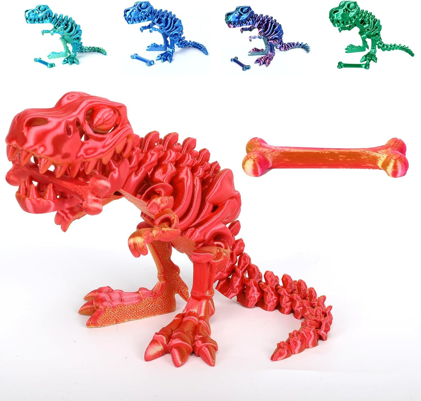 3D Printed Dinosaur Bones Tyrannosaurus Rex Skeleton with Movable Joints, 3D Model Skull T-Rex, Flexible Articulated Dinosaur Fidget Toys Adults for Autism/ADHD