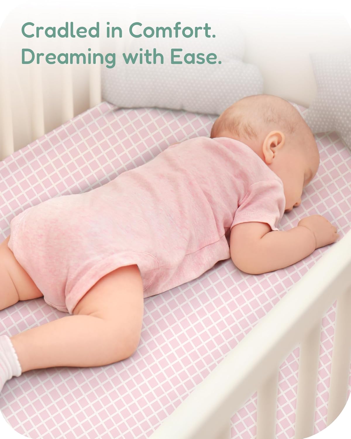 Baby Crib Sheets Boy Girl for Standard Crib Mattress - Flower&Pink Checkered Crib Sheet, Soft Jersey Knit, Breathable and Cozy, Fits 28''x52''x9'' Extra Deep Pocket