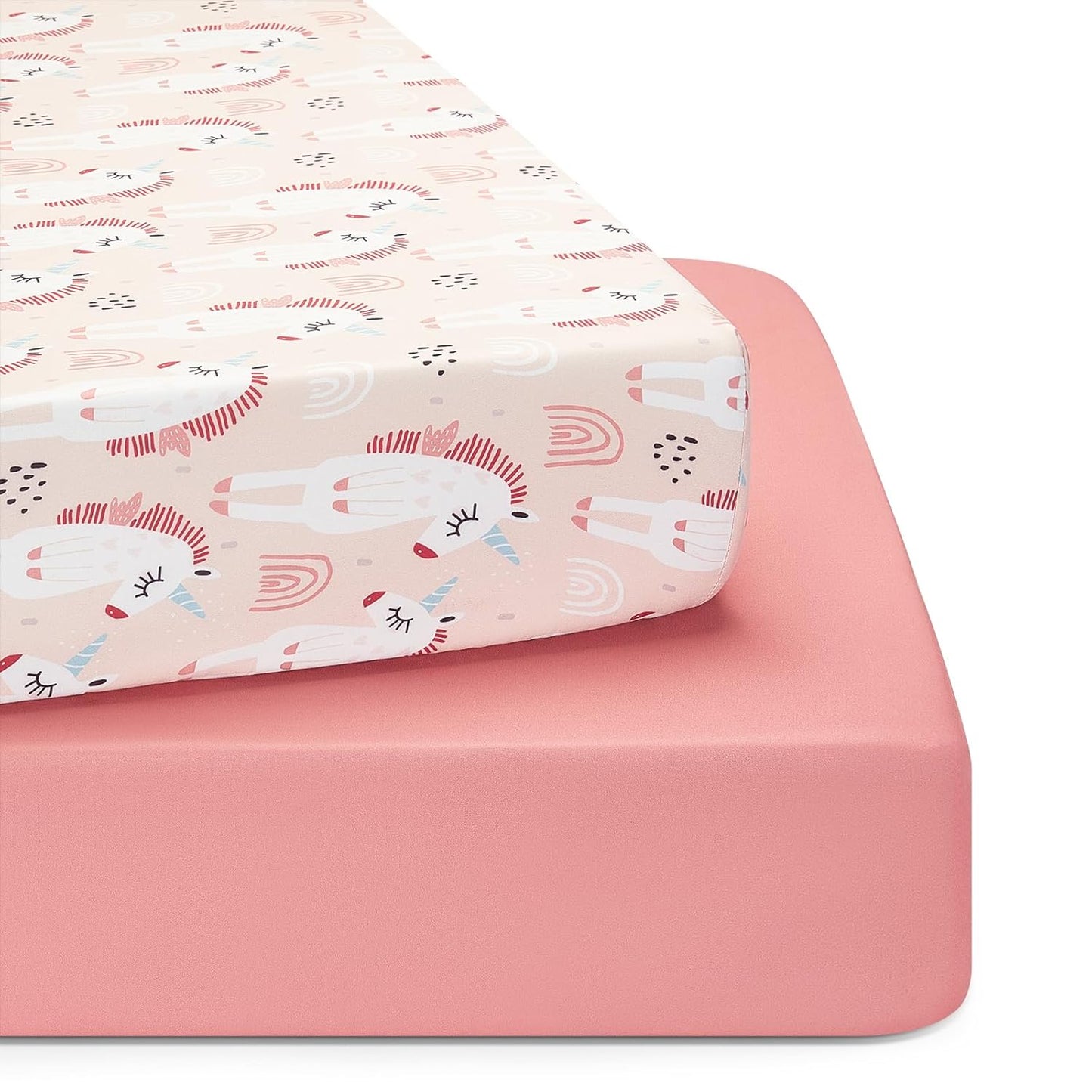 TILLYOU Baby Crib Sheets for Boys Girls, Super Soft Toddler Bed Sheets, 2 Pack Sheets for Standard Crib Mattress 28x52in, Pony Pink