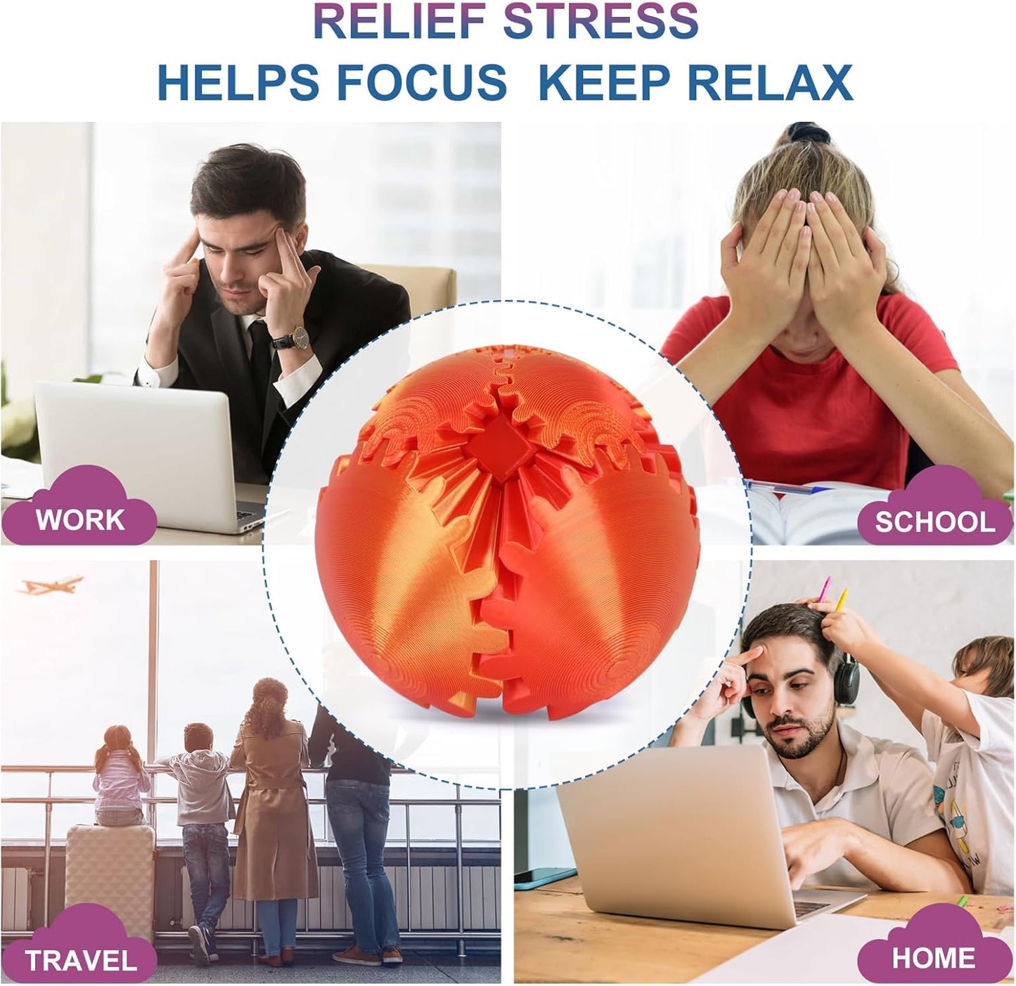 Gear Ball, Gear Sphere, 3D Printed Gear Ball Spin Ball Cube Fidget Toys GearSphere Ball, Stress Ball, Gear Sphere Desk Toy, Fidget Ball, Gear Toy for Stress and Anxiety Relaxing (Laser Color E)