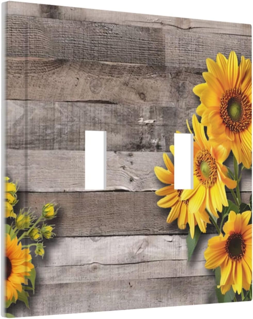 Sunflower Rustic Brown Gray Wood Decorative Switch Plates 2 Gang Double Toggle Outlet Light Switch Cover Wall Plate Electrical Faceplate for Farmhouse Home Decor