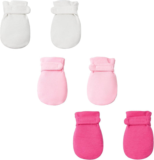 Newborn Baby No Scratch Mittens Stay On, 100% Cotton Breathable, Adjustable Infant Gloves for Baby Boys Girls Mittens