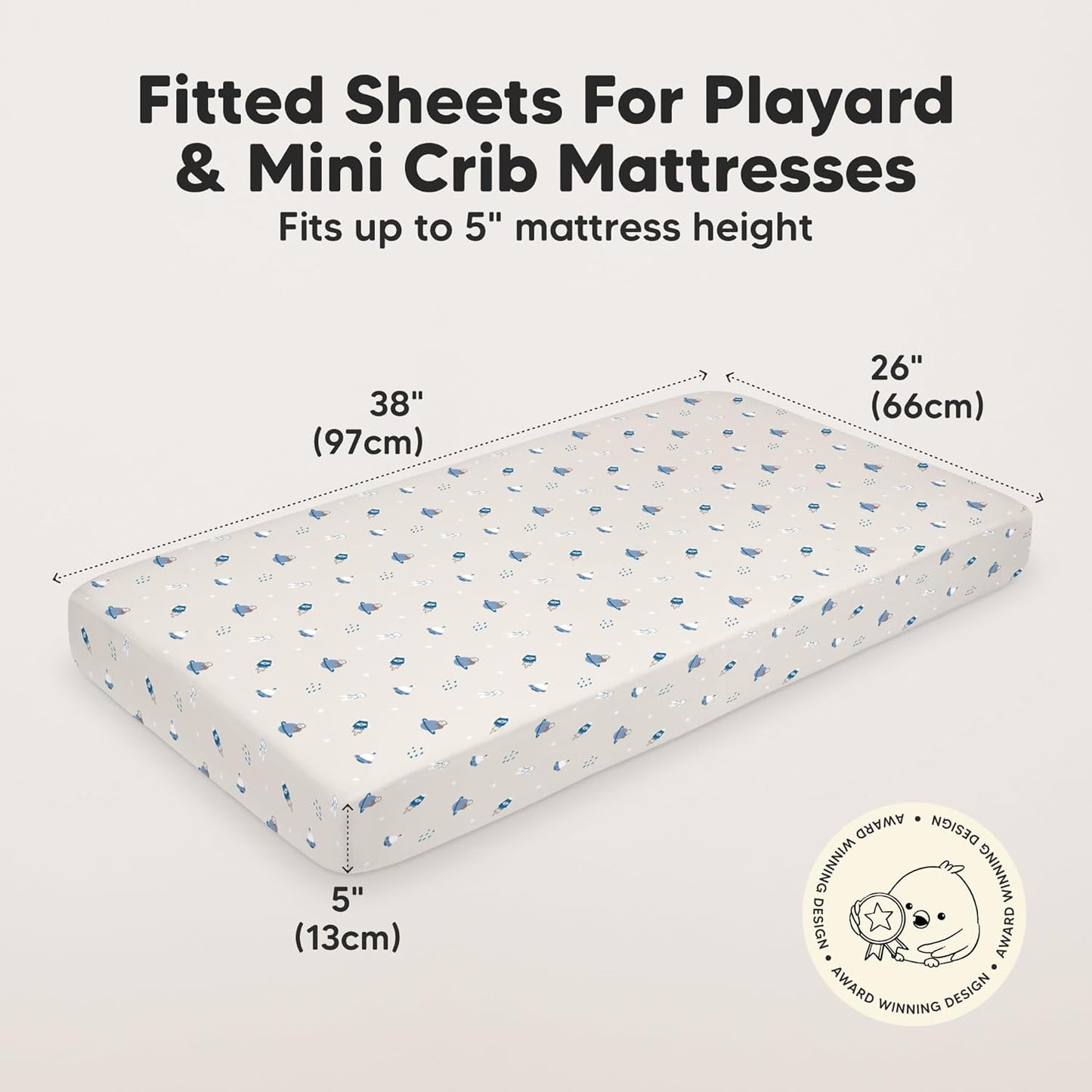 2-Pack Mini Crib Sheets Fitted - 38x26 Pack N Play Sheets for Pack and Play Mattress, Organic Cotton, Soft & Breathable Playard Bedding, Neutral Mini Toddler Bed Cover for Boys, Girls (Cosmo)