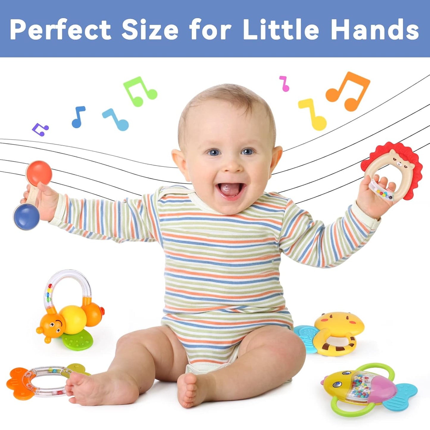 MOONTOY 9pcs Baby Rattles 3-6 Months, Infant Teething Toys 3-6 Months, Teethers Baby Toys 6-12 Months Sensory Toys for Babies 3 4 5 6 7 9 10 Month Boy Girl Gifts