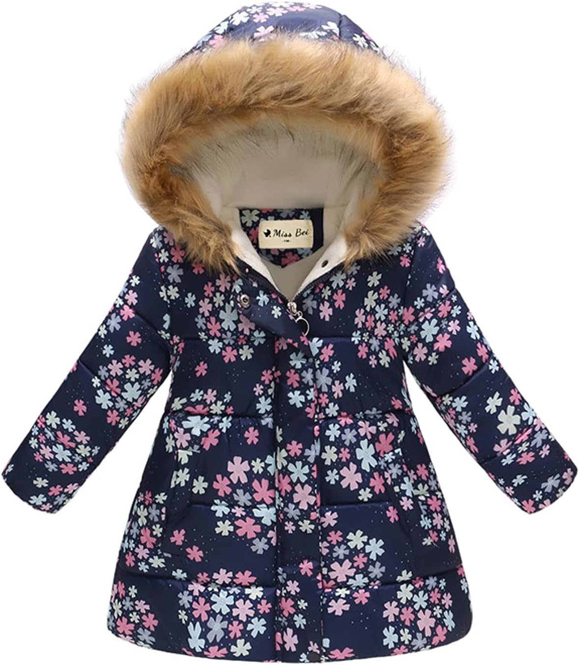 Miss Bei Girl's Winter Coat Jacket Hooded Kids Toddler Flower Print Parka Outwear Warm Cotton Puffer Hooded Jacket