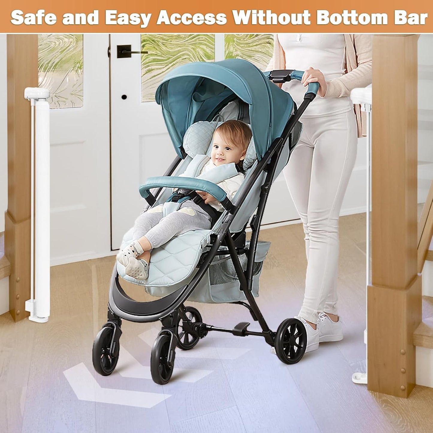 Retractable Baby Gates for Stairs, 78" Extra Wide Retractable Dog Gate with Support Rods for The House, 42" Extra Tall Baby Safety Gates Pet Gate for Doorways, Hallways, Indoor, Outdoor