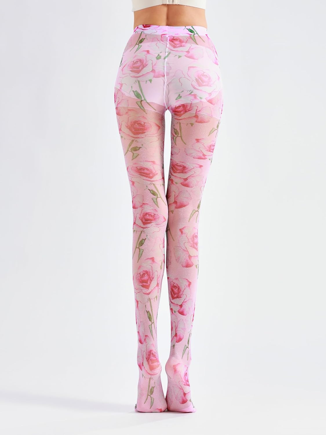 Sahabowi Women's Sheer Fashion Digital Print Fashions Stockings Metallic Silver Tights 1