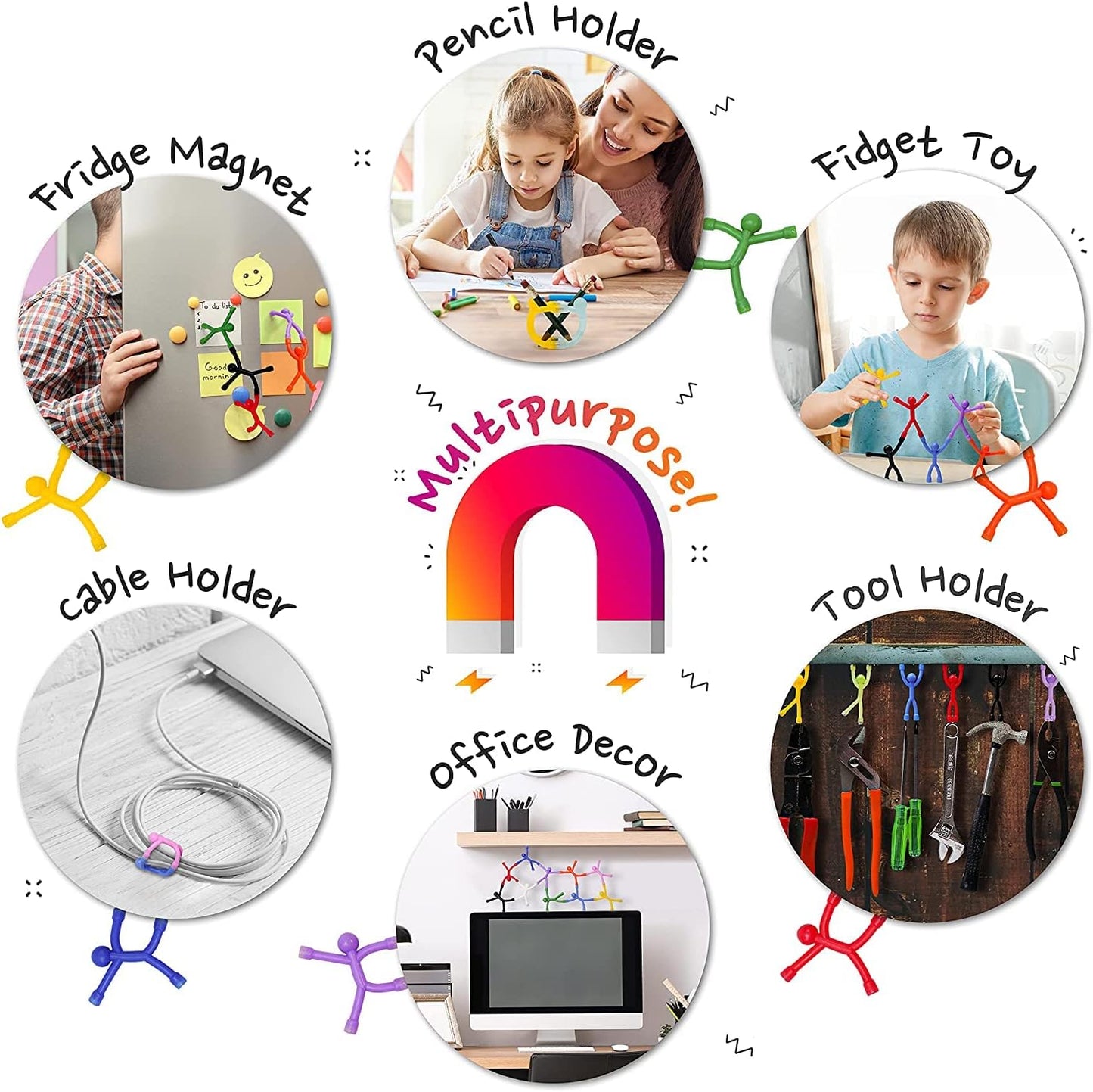 MAGMEN Classic Magnetic Fidget Toy Figures for Kids 3-8, Toddlers & Boys Girls | 10-Piece Solid Set for Travel, Road Trip, Desk & Stocking Stuffer Gifts.