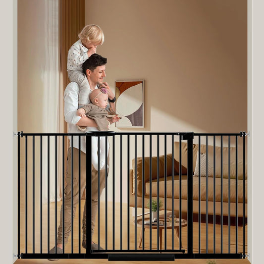 DEARBB Extra Wide Baby Gate Ultra Narrow Spacing 30.11-77.36" Pressure Mounted Double Lock Swing Auto Close Walk Through Metal Safety Pet Gate for Stairs and House Doorway Kitchen