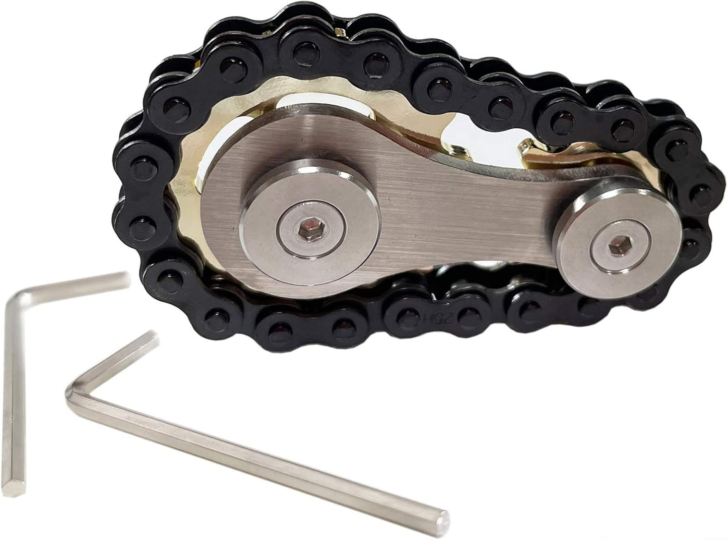 Stainless Steel Sprocket Fidgets Chain Fidget Cube Gears Linkage Bike Chain Novelty Fidget Block Kinetic Desk Toy Metal EDC Focus Meditation Break Bad Habits ADHD (Gold+Black)