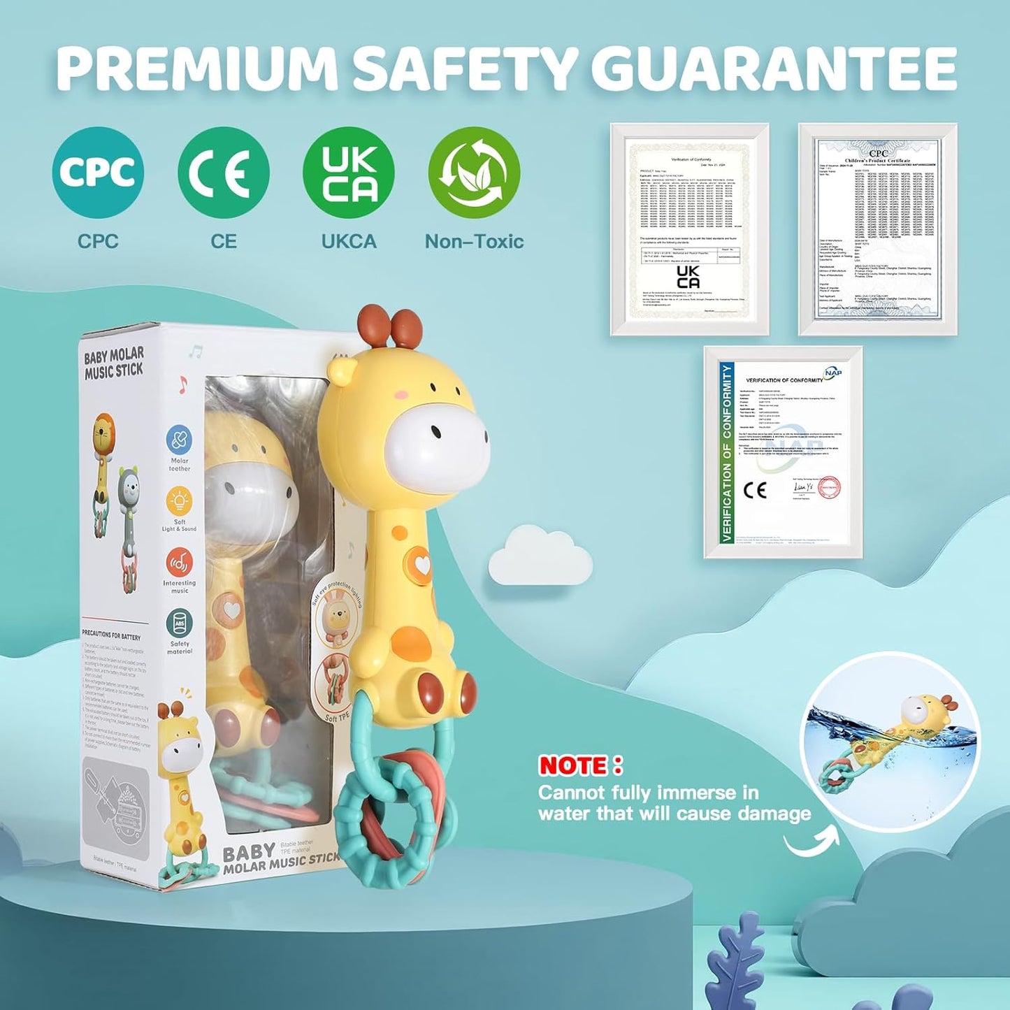 Orzbow Giraffe Teether Toy, Baby Teething Toys & Rattle Ligh-Up, Musical Baby Toy 3-6-12-18 Months, Easy to Grip Sensory Toys for Toddlers Bpa-Free, Boy Gir Birthdays Gift