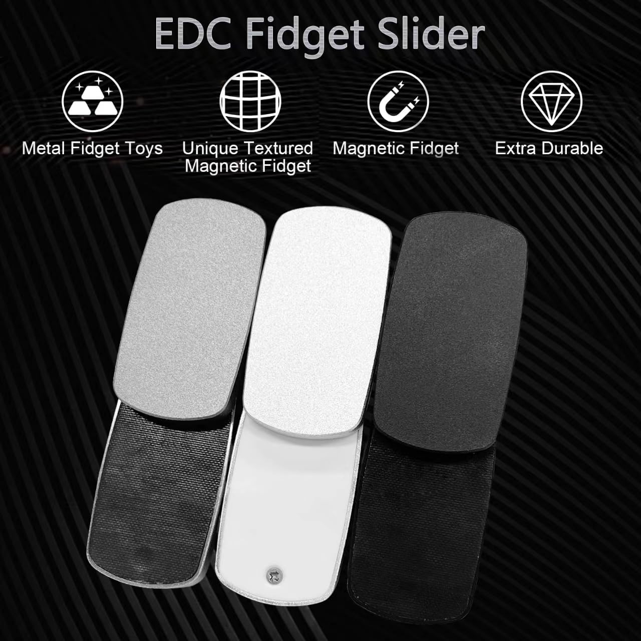 Trackless Fidget Slider, Aluminum Alloy Magnetic Metal Fidget Slider EDC Fidget Toys for Adults, Home Office Executive Desk Toys Ideal Gifts for ADD/ADHD/Autism (Black)