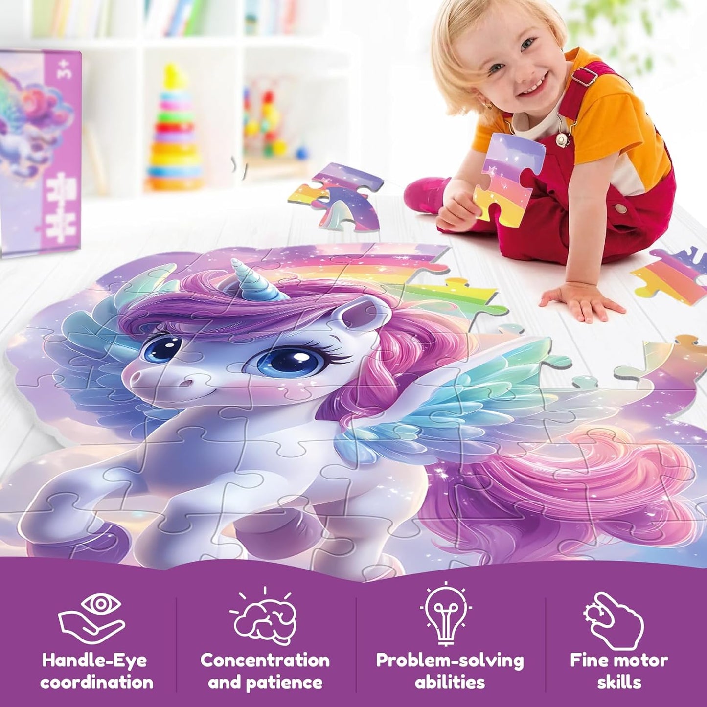 45pcs Unicorn & Mermaid Double-Sided Floor Puzzles, Ages 3-8, 27.6x32 In, Waterproof, EVA Material, Jumbo Jigsaw Puzzle, 1 Set of 45 Pieces