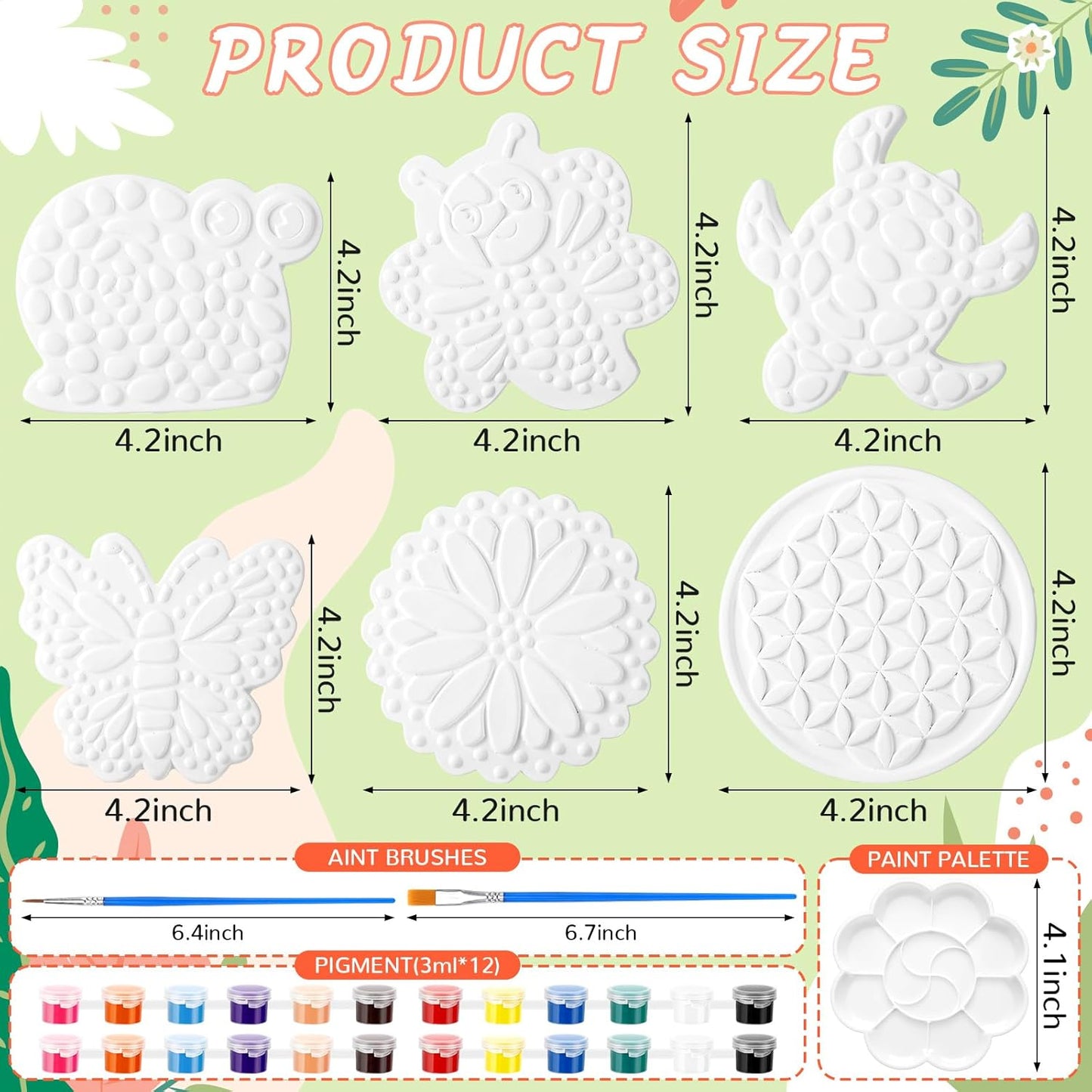 6 Pack Paint Your Own Plaster Stones - Kids Summer Arts and Crafts Garden Handprint Stepping Stone Painting Kit DIY Ceramic Craft Pottery Outdoor Painting Gifts for Kids Ages 4-12