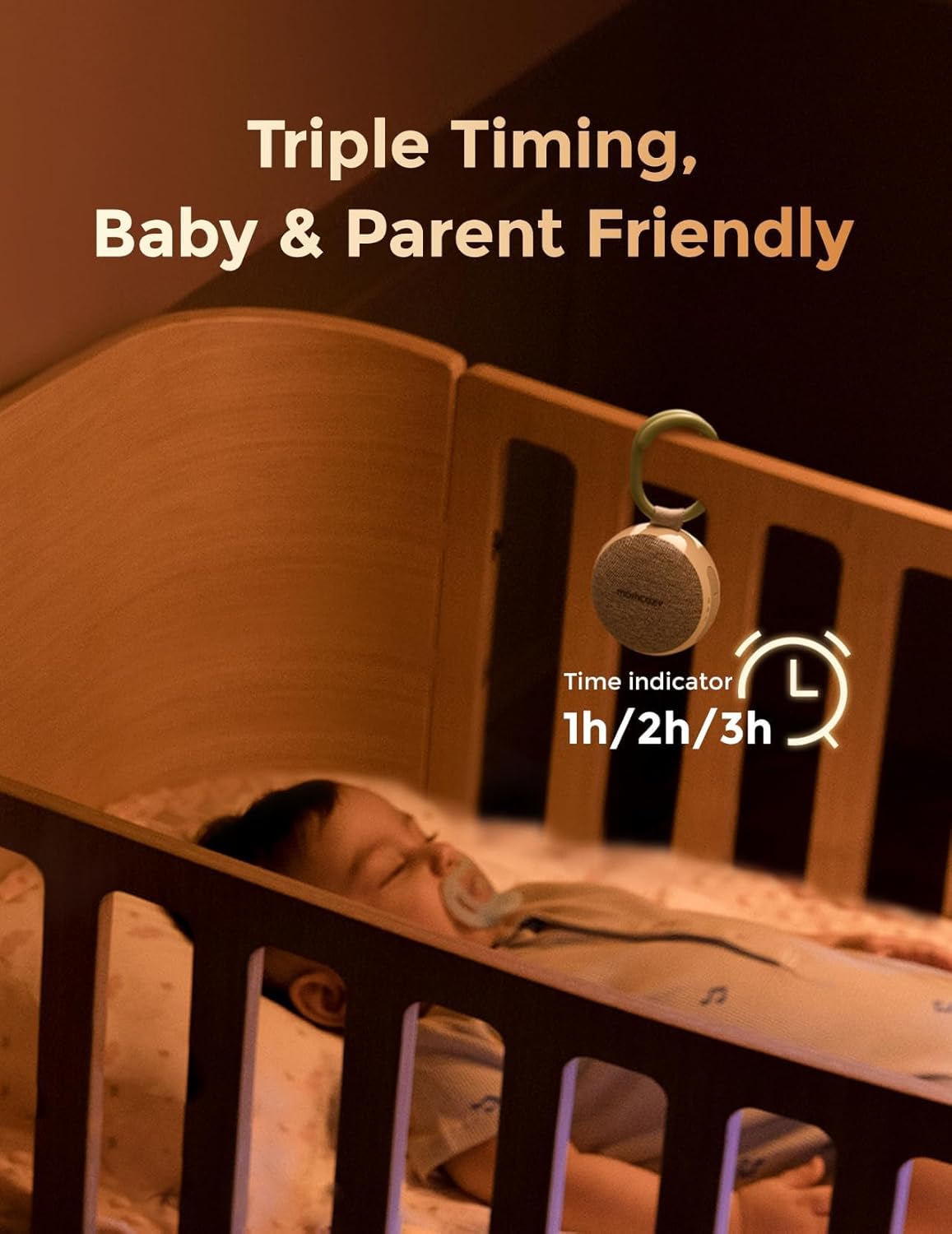 Momcozy Portable Sound Machine with Night Light, White Noise Sound Machine for Baby, 20 Soothing Sounds, Sound Therapy, Long-Lasting Power, Timer, Clips on Stroller, Baby Shower Gifts