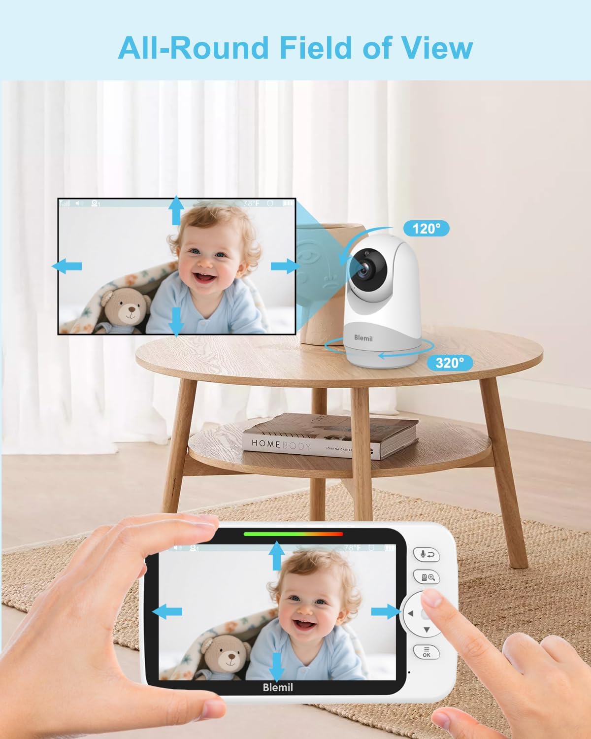 Upgrade Video Baby Monitor with Camera and Audio 6" Large Screen, 35-Hrs Battery, No WiFi Baby Monitor, Remote Pan/Tilt/Zoom Camera, 2-Way Talk, Night Vision, Temperature, 1000ft Range